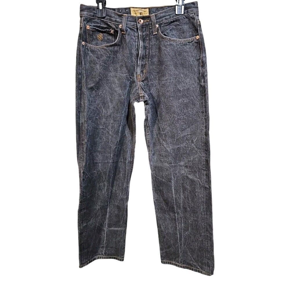 Rocawear Mens Jeans Size 32 X 30 Black Acid Dark Wash 100% Cotton Button Fly